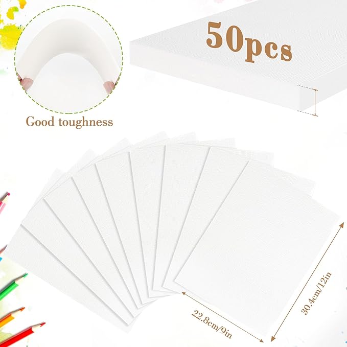 50PCS 9x12 Watercolor Paper Bulk, 140lb/300g Cold Press Thick Water Color Paper Pad for Kid Child Adult, White Art Paper for Drawing Painting Markers Gouache, Textured Cotton Paper Sheets