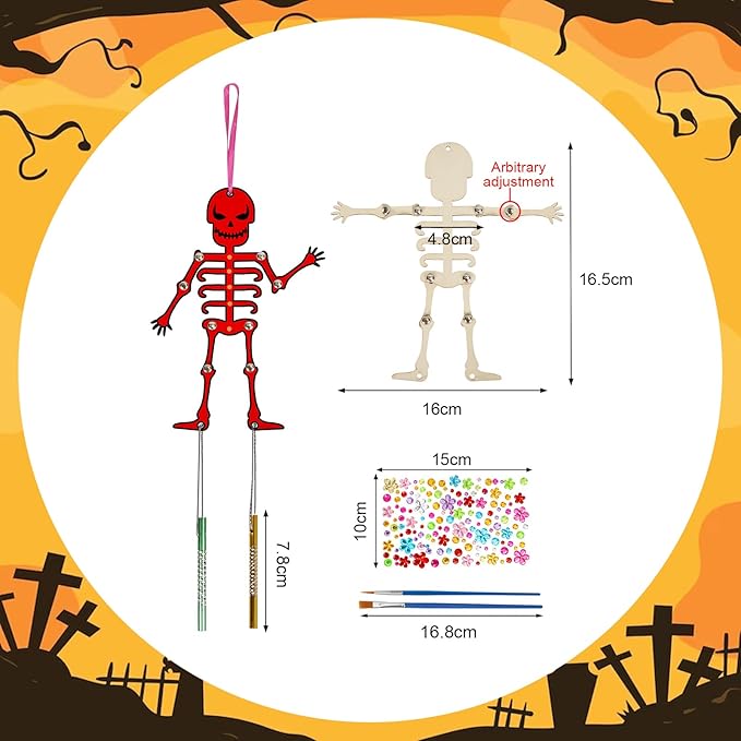 Fennoral 9 Pack Skeleton Wind Chime Kit for Kids Make You Own Skeleton Wind Chime Hanging Ornaments DIY Coloring Wooden Halloween Crafts for Boys Girls Art Activity Halloween Party Decoration