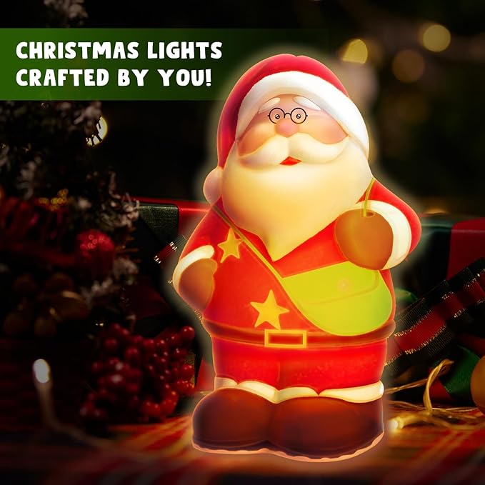 FUNZBO Paint Your Own Christmas Lamp, Christmas Crafts for Kids Adults, DIY Santa Figurines, Art Supplies Painting Kits, DIY Christmas Gifts Activities for Grils Boys Age 3 4 5 6 7 8 9 10 11 12