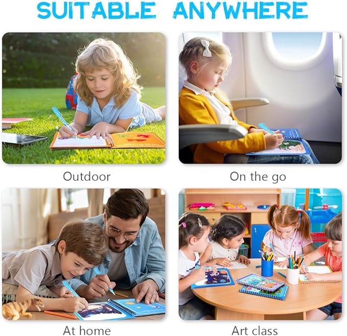 OSDUE 6 Pack Water Coloring Book for Toddler, Water Painting Book for Toddlers, Paint with Water Books, Educational Learning Doodle Toy, Reusable No-Mess Art Book Travel Toys & Xmas Gift for Kids