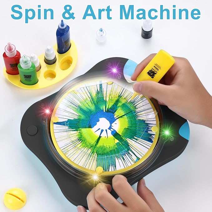 Paint Spin Art Machine Kit - Electric Spin Art Machine with Detachable & Washable Splatter Guard, Water Painting Kits for Kids, Spinner Painting Toys Light & Music, Birthday Gift Ideas,Black