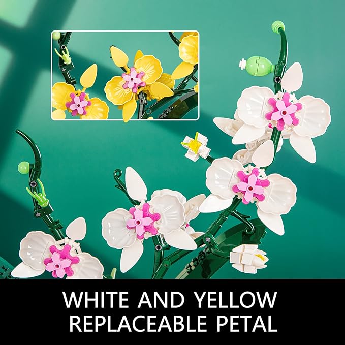 JOJO&Peach Orchid Bonsai Building Set, Botanical Collection, Artificial Flowers for The Home or Office, Gifts for Valentine, Mother's Day, Anniversary, Birthday (811 Pieces)