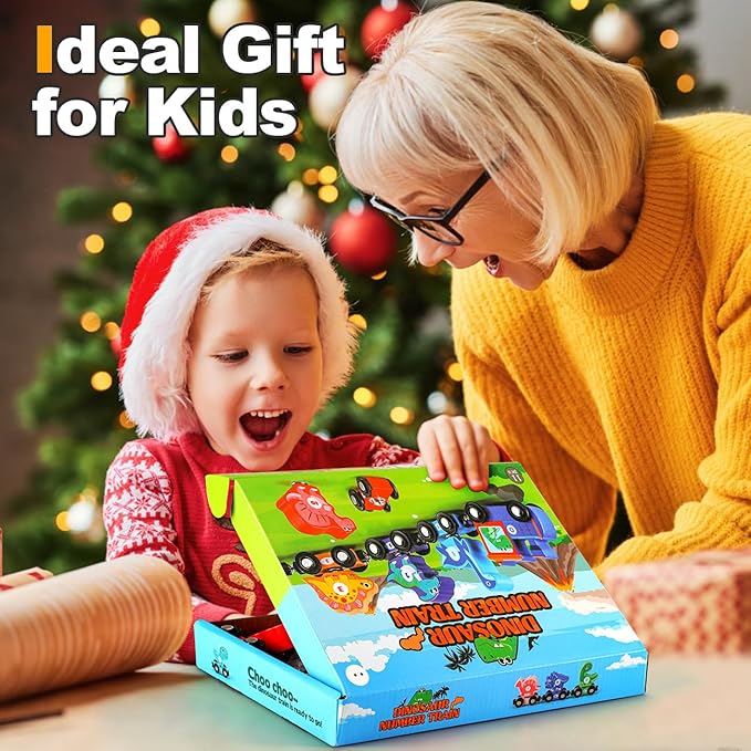 Magnetic Wooden Train Toys for 2 Year Old Boy Gifts, Snap Matching Dinosaur Toy Train for Toddlers 3-5, Dinosaur Toys for Kids 2-4 - Learning Montessori Toys for Toddler Boy Girl Birthday Gifts