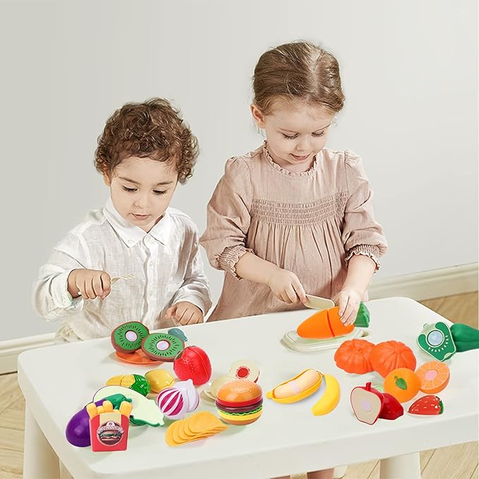 92PCS Cutting Play Food Toy for Kids Kitchen,Play Kitchen Food with Vegetables & Fruit Shopping Basket,Kids Kitchen Accessories set,Kitchen Toys,Food Toys Best Birthday Gift,Play Food for Toddlers 1-3