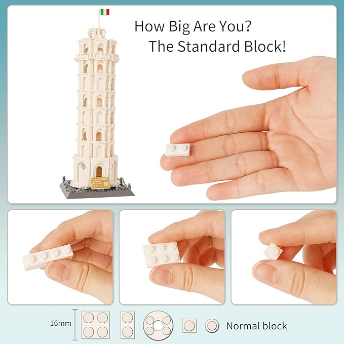 Oichy Leaning Tower of Pisa Building Blocks Set, 1334 PCS Famous Architecture Model Building Kits, Collection Leaning Tower of Pisa Model Building Blocks for Adults and Kids