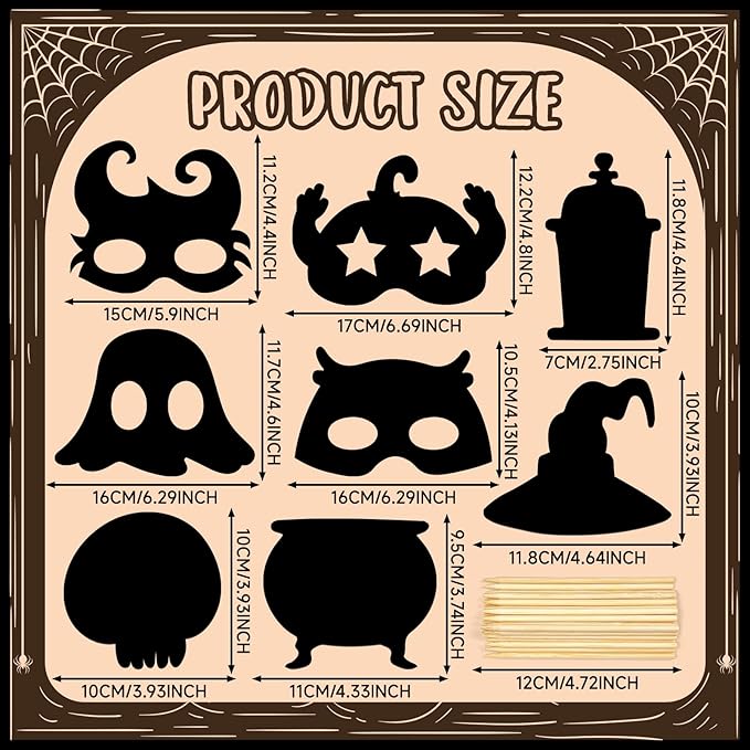 Leesgel Halloween Scratch Crafts for Kids, 16Pcs Halloween DIY Cosplay Scratch Mask and 30Pcs Magic Scratch Off Paper, Halloween Party Games Favors Classroom Activity Art Kit