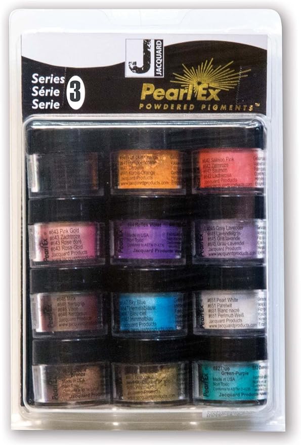 Jacquard Pearl Ex Pigment Powder Series 3 12 Color Set 3 Gram Jars - Loose Mica Powder for Epoxy Resin, Watercolors, Calligraphy Ink & Clay - Epoxy Pigment Powder - Epoxy Resin Color