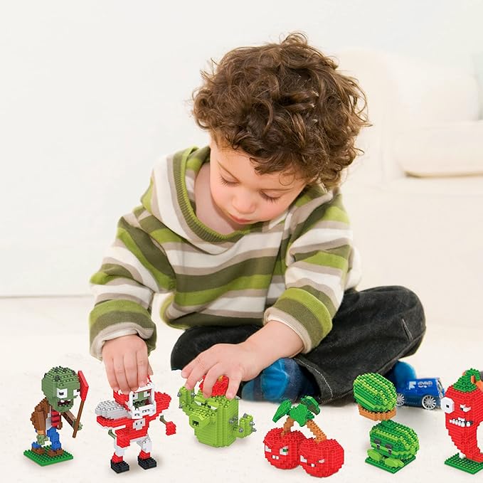 Plants vs. Zombies Building Blocks 2090 PCS Contain Flag &Football Zombie/Melon-pult/Jalapeno/Cherry Bomb/Cactus Assembly Model Toys Set for Girls Boys Brithday, Christmas