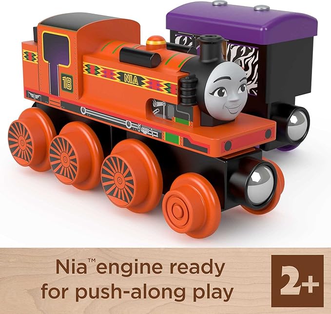 Thomas & Friends Wooden Railway Toy Train Nia Push-Along Wood Engine & Cargo Car for Toddlers & Preschool Kids Ages 2+ Years (Amazon Exclusive)