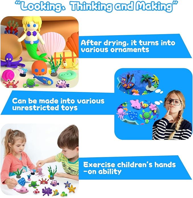 Clay Craft Kit - DIY Arts and Crafts Bulk for Kids,12 Color Air Dry Magic Clay with 3 Sculpting Tools & Box, Crafts Activities Stocking Stuffers Fun Toys for Kids Ages 3 4 5 6-12