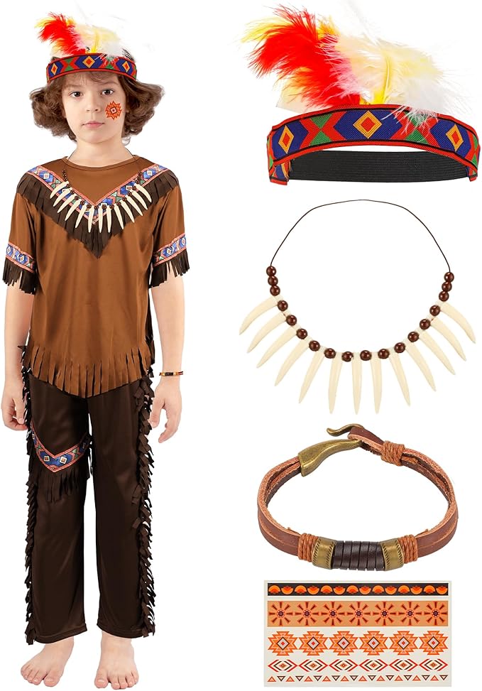 Liitrsh 6 Pcs Kids Native American Costume Sets Boys Girls Indian Costume Holiday Party Fancy Dress Cosplay