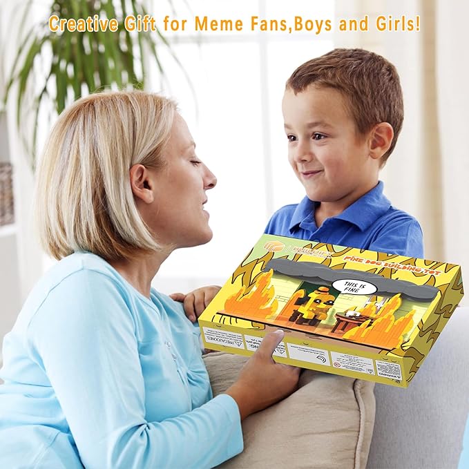 This is Fine Dog Building Blocks, Funny Internet Meme Dog Compatible with Lego Dog,Puppy Animal Figure Calm in Fire, for White Elephant Gift, Birthday Gift for Kids Boys Girls (403 Pcs)