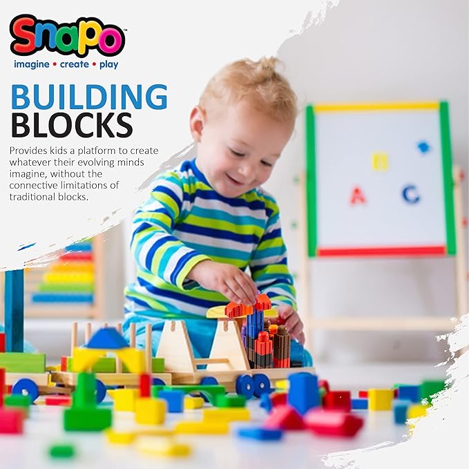 Snapo Jr. Advanced Builder Blocks for Toddlers 18 Months to 5 Years - Six-Sided Large Building Blocks - Build Planes, Cars and Trains - Unisex Stackable Assembly Blocks for Kids (80pcs)