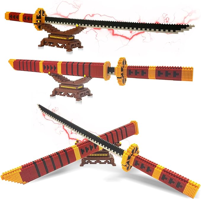 Cosplay Anime Swords Building Blocks, 22.8in One Piece Yamato Roronoa Zoro Katana Sword Building Set with Scabbard & Stand, Demon Slayer Samurai for Kid(1000+PCS)