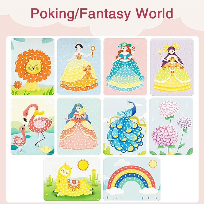 Rikostuoz Crafts Kits for Kids 10 Sheets of Poking Boards,DIY Poking Creative Puzzle Puncture Painting,Art Paper Craft Kit Kids Toys Gifts(Dream World)