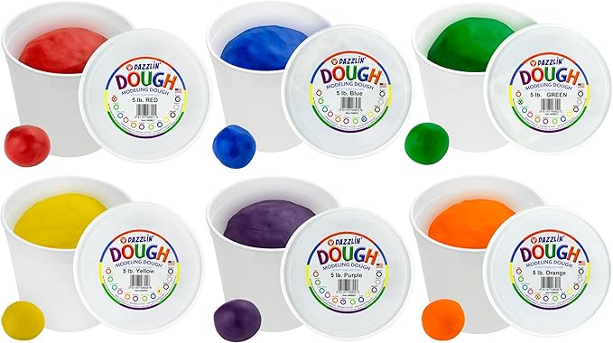 Hygloss Play Modeling Dough - 30lb. Dough Unscented - Safe & Non-Toxic for Kids Arts & Crafts - Party Favors - Classroom Supplies, 6 Assorted Colors