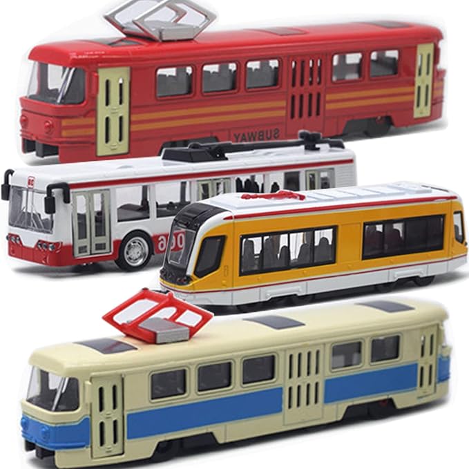 OTONOPI Toy Train Set Subway Bullet Train High Speed Locomotive Engine Die Cast Model Car for Kids Pack of 4