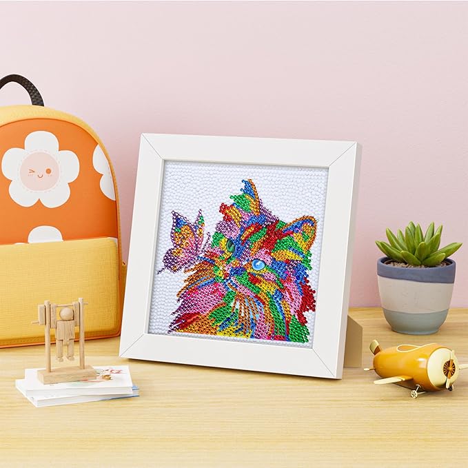 5D Diamond Painting Kits for Kids, Diamond Painting Kits Animals with Wooden Frame, Cat Diamond Painting Kits for Beginners, Girls, Adults, Diamond Painting Pictures, Arts Craft for Home Decor