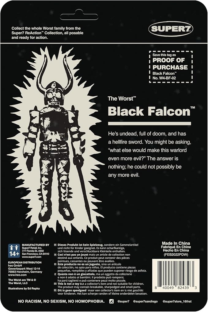 Super7 The Worst Black Falcon (Monster Glow) - 3.75" The Worst Action Figure Collectibles and Retro Toys