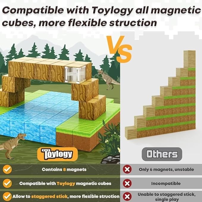 Magnetic Blocks-Build Mine Magnet World Edition, Magnetic Toys for Boys & Girls Age 3-4 4-5 6-8,STEM Montessori Sensory Toys for Toddlers Gifts for 3+ Years Old,48PCS Fidget 1" Cubes Construction Toys