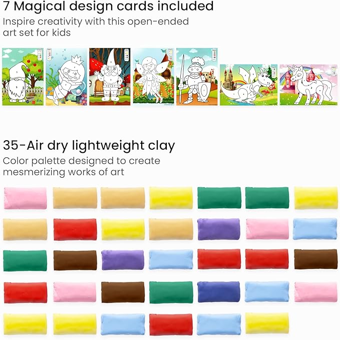Arteza Kids Air-Dry Clay, 36 Bars, Magical Creatures Modeling Clay-by-Numbers Kit, 7 Magical Cards, 14 Googly Eyes, Craft Supplies for Learning Centers and Educational Playtime