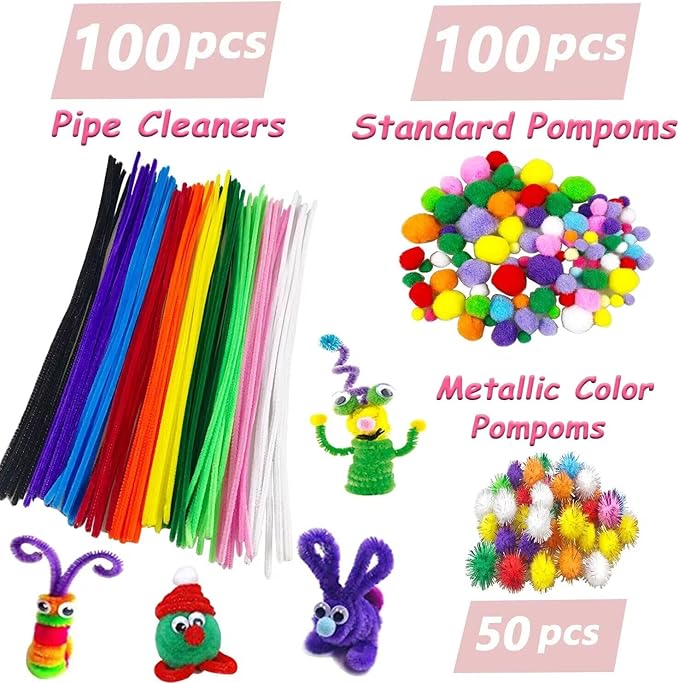 VLUSSO Arts & Crafts Supplies DIY Craft Kits Set - Pipe Cleaners, Materials, Gift for Kids Boys & Girls Age 4-8