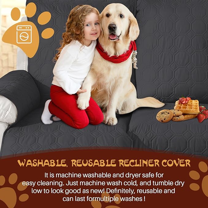XINEAGE 100% Waterproof Recliner Chair Cover, Non Slip Covers for Recliner Chair with Pocket, Washable Dog Recliner Couch Cover with Elastic Straps (Black, 23.6")