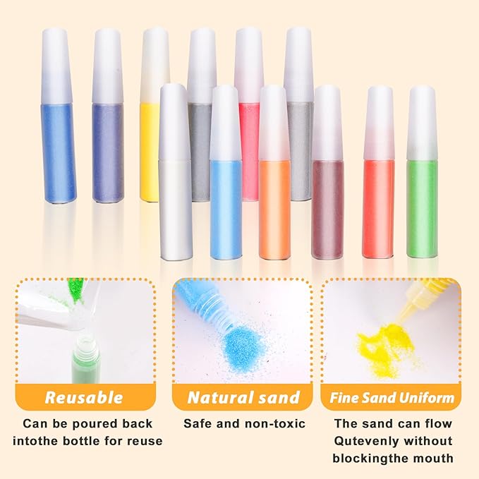 Colorful Sand Art Kit Crafts for Kids Ages 4-8,12 Colored Sands,16 Animal Sand Art Pictures - DIY Crafts Set for Girls and Boys,Arts and Crafts for Kids Ages 8-12