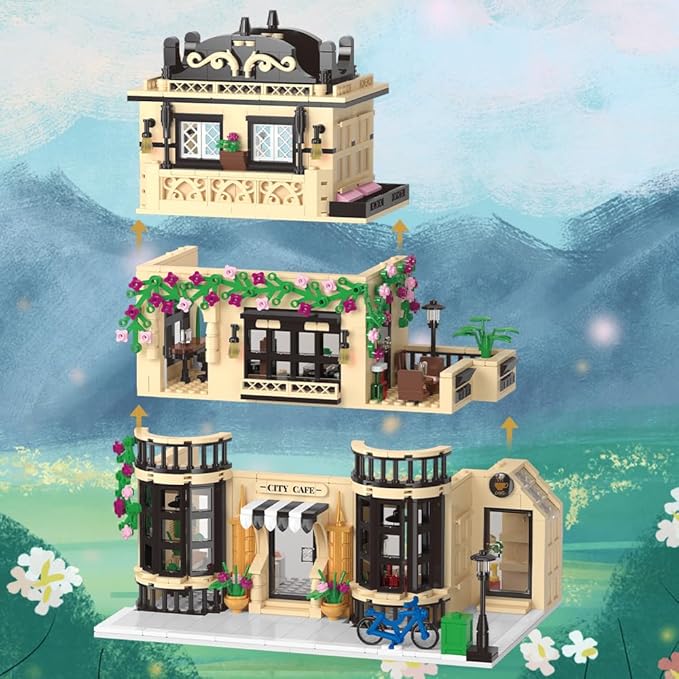 City Cafe Building Blocks Set with LED,1413pcs Mini Bricks for Adults and Teen 14+ (Not Compatible with Lego)