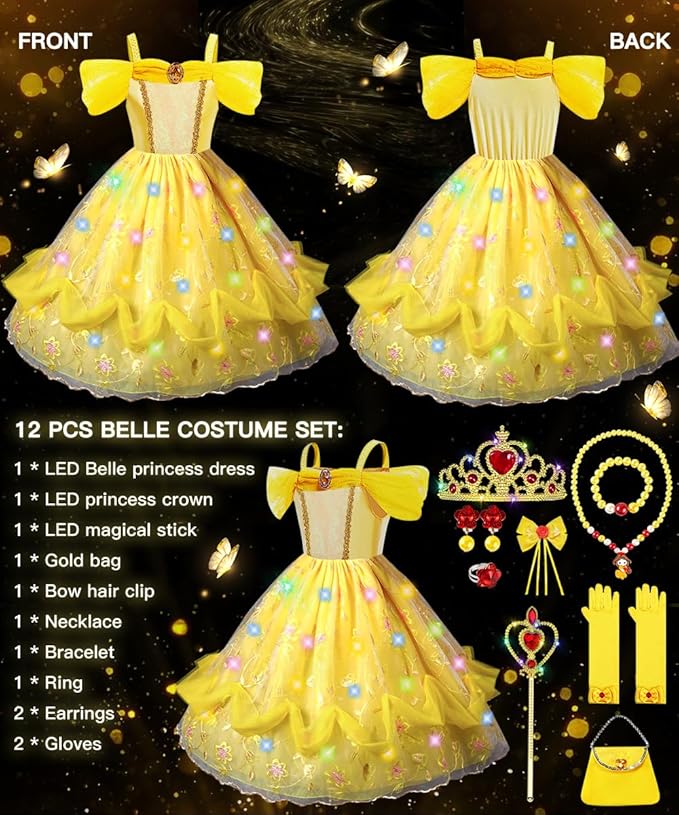 TOLOYE Princess Dress Up for Girls, Princess Costume for Girls Light Up with Accessories for Halloween Carnival Cospaly