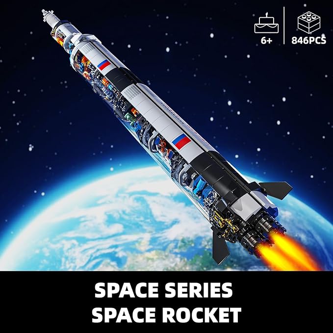 TYCOLE Space Rocket Building Toy Set,Translucent Design Spacecraft Building Block Kit,Spaceship Collectors Building Set with Launch Stand,Christmas Birthday Gift for Adults and Kids 8+(846PCS)