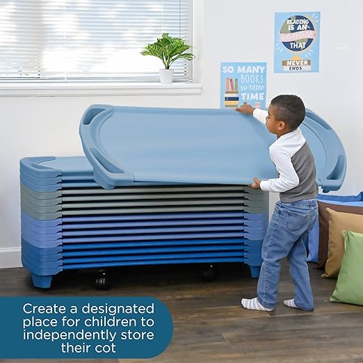 Children’s Factory SpaceLine Nap Cot, Kids Daycare and Preschool Sleeping Cot, Standard Size, Wedgewood