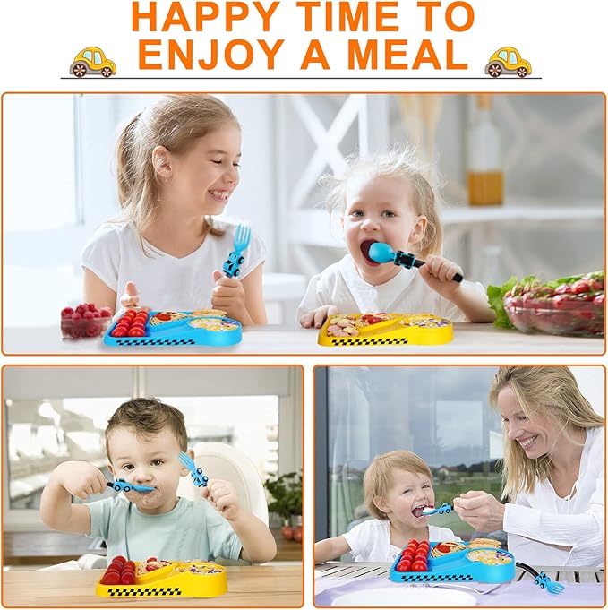 Construction Toddler Utensils - Toddler Forks and Spoons - Kids Spoon and Fork Set - Suitable for Kids Utensils - Baby Utensils, Portable Utensils Set for 1 2 3 4 5 year old Toddlers, Blue