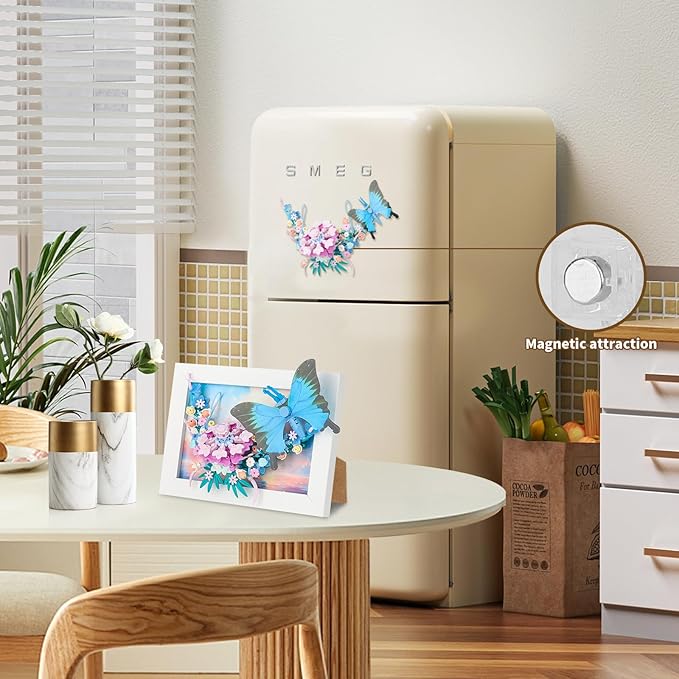 QLT QIAOLETONG Butterfly Insects Flowers Photo Frame Micro Mini Bricks Building Set, Botanical Collection Wall Art Home Office Decor, Ideas Gift Building Toy for Boys Girls Adults（P2277）