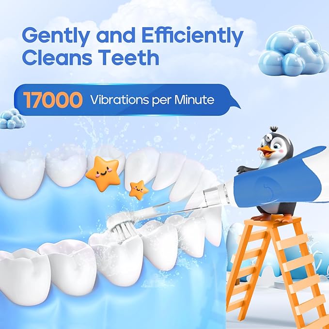 SEAGO Toddler Electric Toothbrushes for Baby Ages 0-3 Years, Baby Toothbrush with Smart Timer and Suction Base, 4 Replacement Brushheads (Navy-C)