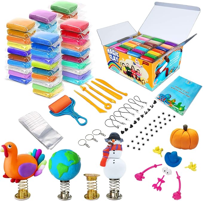 ESSENSON Modeling Clay Kit - 50 Colors Air Dry Magic Clay, Best Gift for Boys & Girls Age 3-12 Year Old, DIY Molding Kids, with Sculpting Tools, Decoration Accessories, Kids Art Crafts