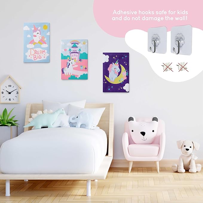 BONNYCO Paint by Numbers Kit for Kids Unicorns Pack 3 Canvas Paint by Number Canvas Framed Unicorn Gifts for Girls Arts and Crafts Kids Paint by Number Kits, Pre Drawn Canvas for Painting for Kids