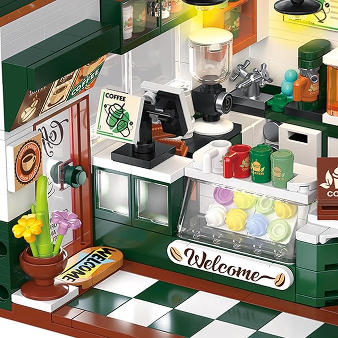 Friends House Building Block Set, Bear Cafe Shop Business City View Small Brick Model, Mini Construction Toy, Hobbies Christmas Birthday Gift for Teens Children Kids Boys Girls 6+, 527pcs