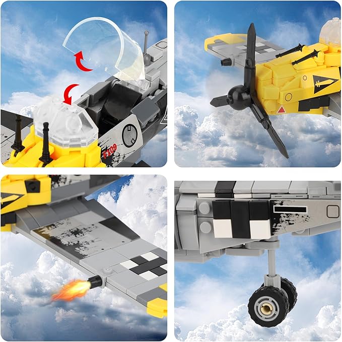 TOY PLAYER BF-109 Fighter Jet Plane Jet Building Set - Compatible with LEG0 7 Year Old boy, Military Airplanes Model, Gift for Boys Age 6 7 8 9 10 11 12 and WW2 Military SetCollectors & Enthusiasts