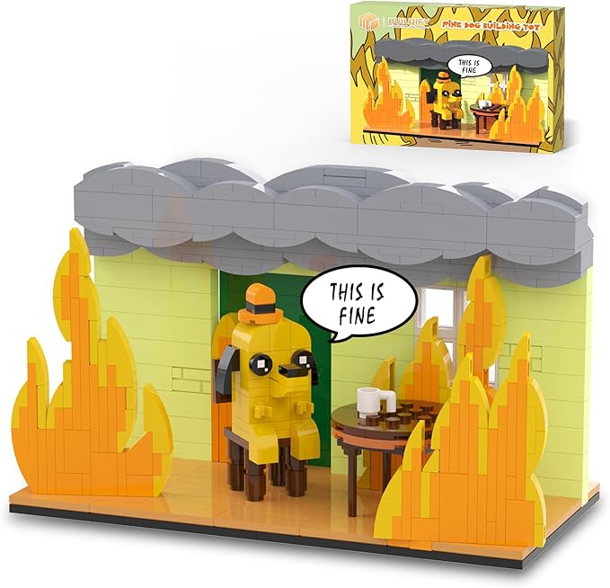 This is Fine Dog Building Blocks, Funny Internet Meme Dog Compatible with Lego Dog,Puppy Animal Figure Calm in Fire, for White Elephant Gift, Birthday Gift for Kids Boys Girls (403 Pcs)
