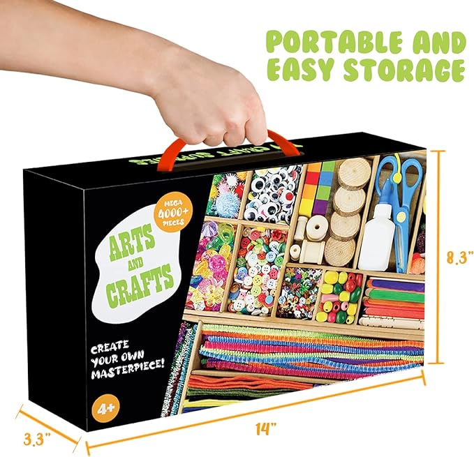 FUNZBO Arts and Crafts Supplies for Kids - 4000+pcs Arts and Crafts Materials for Kids Age 4 5 6 7 8-12 Gifts for Girls and Boys Crafts for Girls Ages 8-12 Arts Activities