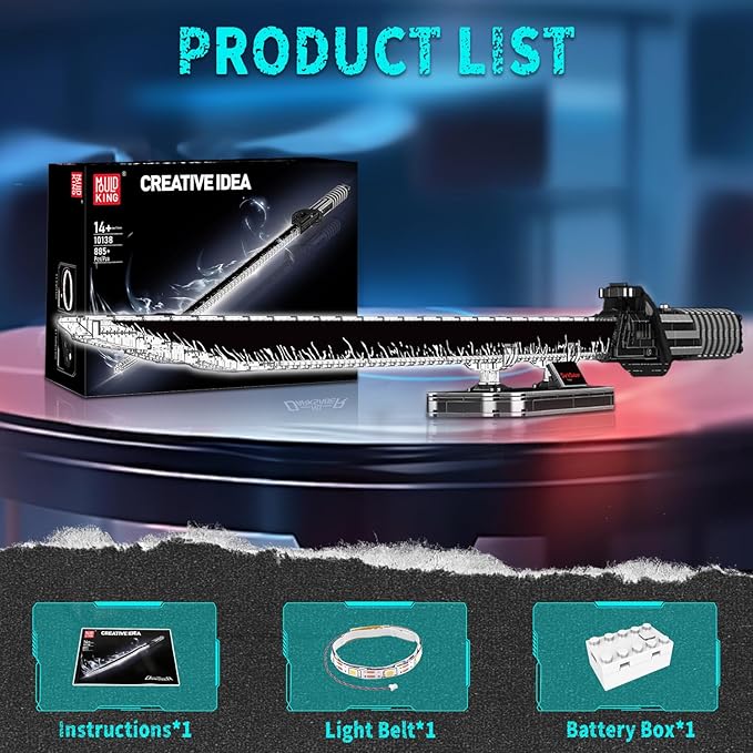 Mould King Darksaber Lightsaber Building Blocks Toy, 885+ Pcs LED Darks Sword Dueling Lightsaber Toys with Stand, 45.67in Light Saber Creative Swords Building Kit for Kids Boys Adults 8+ Cosplay Gifts