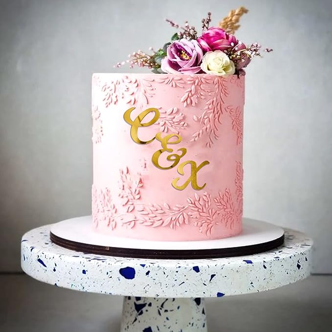 Acrylic Alphabet Cake Topper DIY Personalized Name Cupcake Toppers with A-Z Letter Mirrored Gold Picks for Custom Wedding Cake Decorations Baby Shower Happy Birthday Party Supplies (Uppercase)