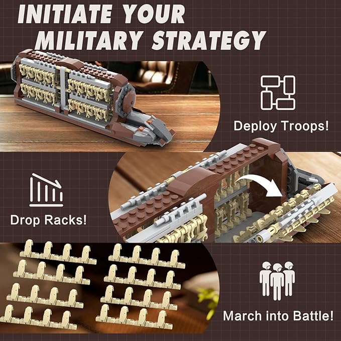 Battle Army Clone Platoon Attack Craft Building Set, 537 Pieces with 32 Battle Soldiers and 2 Droideka, Troop Carrier Building Toys Gift for Star Fans and Kids