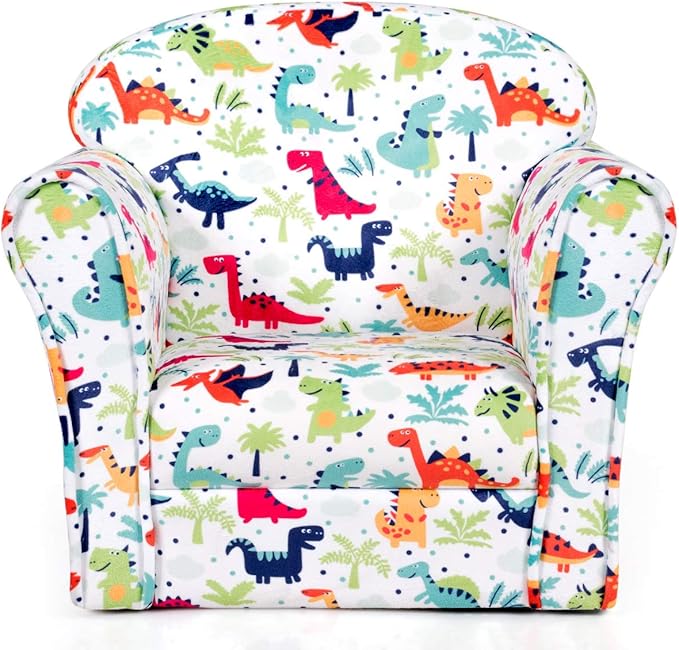 Costzon Kids Couch, Children's Sofa Armrest Chair with Pattern, Toddler Furniture w/Sturdy Wood Construction, Preschool, Lightweight Children Couch Sofa Chair for Aged 1-5 Boys & Girls Gifts, Dinosaur