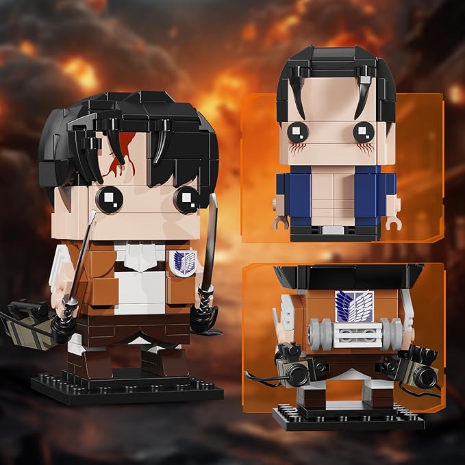 Titan Action Figures Building Block Sets, 3 in 1 Popular TV Eren Yeager/Levi/Mikasa Anime Model Toys, Suitable for Fans Boys Kids Attacck Cartoon Building Kit Birthday