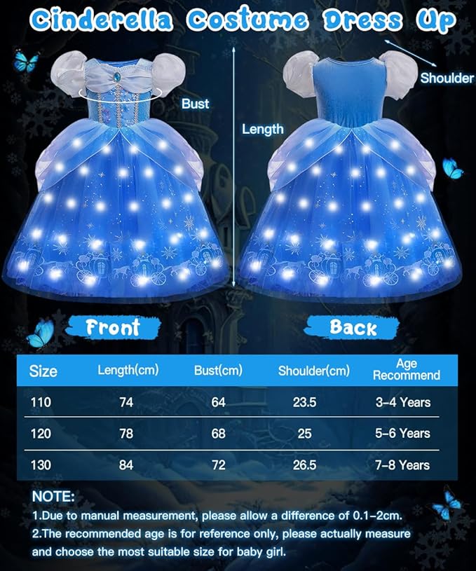 TOLOYE Princess Dress Up for Girls, Princess Costume for Girls Light Up with Accessories for Halloween Carnival Cospaly