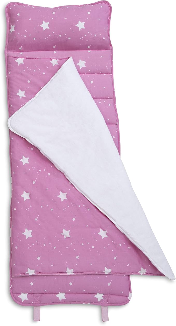 Delta Children Nap Mat - Includes Pillow & Blanket for Toddlers and Kids; Features Carry Handle w/Strap Closure and Name Tag; Rollup Design is Ideal for Preschool and Daycare; Personalization Optional