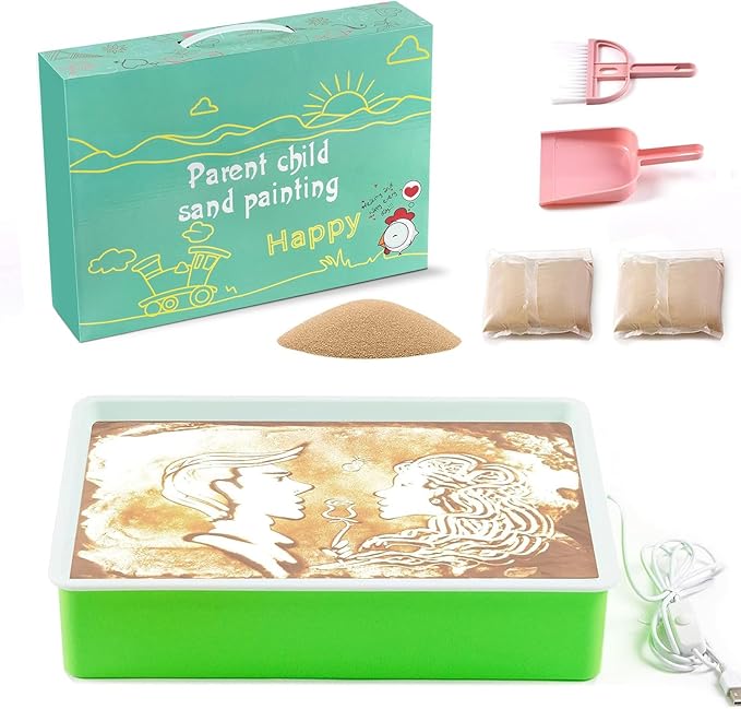 SueLuxDesigns Light Table for Kids, Sand Painting Light Box, Light Table Manipulative, Light Table Sand Art Kits Present for Girls and Boys, Green