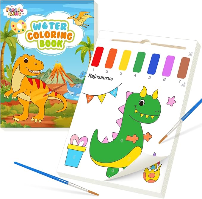 Water Coloring Books for Toddlers - Easter Basket Stuffers Watercolor Paint Book Drawing Art Paper for Kids Mess Free Craft Supplies kit Toy for Age 3 4 5 6 Valentines Birthday Gift(Dinosaurs)